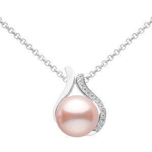 Strieborný náhrdelník Niale s ružovou perlou a Brilliance Zirconia