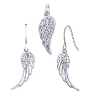Strieborná súprava šperkov Areli anjelské krídla s Brilliance  Zirconia - náušnice a prívesok