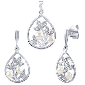 Strieborná súprava šperkov Arania s prírodnými bielymi perlami a Brilliance Zirconia - náušnice a pr