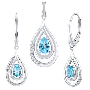 Luxusná strieborná súprava šperkov s pravým svetlo modrým Topazom a zirkónmi