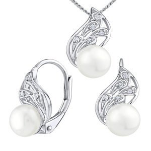 Strieborná súprava šperkov GENEVIE s prírodnou bielou perlou - náušnice a prívesok