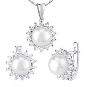 Strieborné šperky s prírodnou bielou perlou - náušnice a prívesok