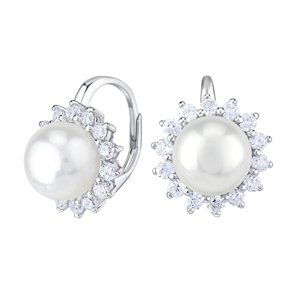 Luxusné strieborné náušnice s prírodnou bielou perlou
