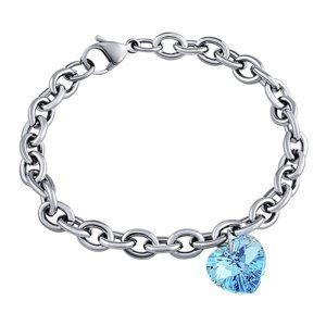 Oceľový náramok Srdce 14mm so Swarovski Crystals Aquamarine AB