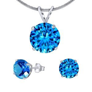 Strieborná súprava šperkov s modrým krištáľom - náušnice a prívesok