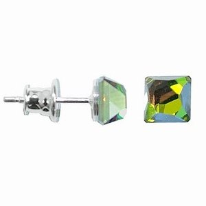 Náušnice s krištáľmi Swarovski® 6 mm štvorce farba béžová