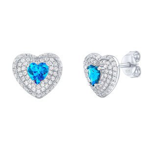 Strieborné náušnice srdce Susan s pravým modrým topazom a Brilliance Zirconia