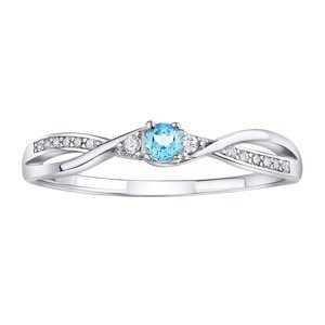 Strieborný prsteň s pravým modrým Topazom a Brilliance Zirconia veľkosť obvod 55 mm