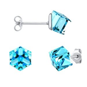 Strieborné náušnice kocky Swarovski® Crystals 6 mm Aquamarine