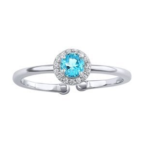 Strieborný otvorený prsteň Lady s pravým modrým topazom a Brilliance Zirconia