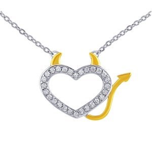 Strieborný/pozlátený náhrdelník Devil v tvare srdca s Brilliance Zirconia