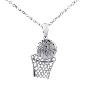 Strieborný náhrdelník Jordan s príveskom basketbalovej lopty a koša