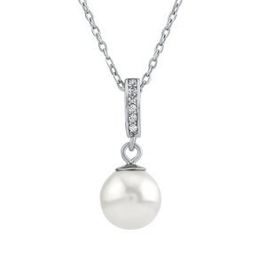 Strieborný náhrdelník s bielou perlou Swarovski® Crystals 8mm