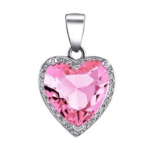 Strieborný prívesok s ružovým kameňom v tvare srdca s Brilliance Zirconia