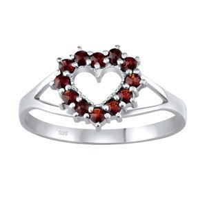 Strieborný prsteň srdce s pravým prírodným Granátom veľkosť obvod 63 mm