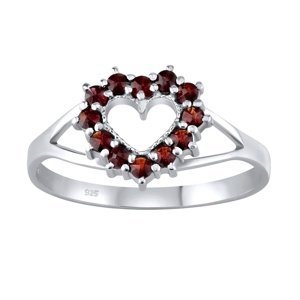 Strieborný prsteň srdce s pravým prírodným Granátom veľkosť obvod 50 mm