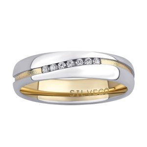 Snubný strieborný prsteň MARIAGE pozlátený žltým zlatom s Brilliance Zirconia veľkosť obvod 59 mm