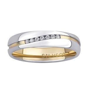 Snubný strieborný prsteň MARIAGE pozlátený žltým zlatom s Brilliance Zirconia veľkosť obvod 57 mm
