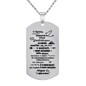 Oceľový prívesok s retiazkou dog tag s nápisom: Syn...