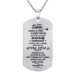 Oceľový prívesok s retiazkou dog tag pre syna s nápisom: Drahý syn...