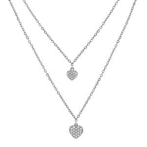 Dvojitý strieborný náhrdelník s príveskami srdca s Brilliance Zirconia