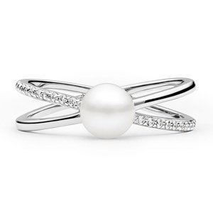 Strieborný prsteň Eternity s pravou prírodnou bielou perlou a Brilliance Zirconia veľkosť obvod 62 mm
