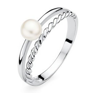 Strieborný prsteň Alisia s pravou prírodnou bielou perlou veľkosť obvod 54 mm