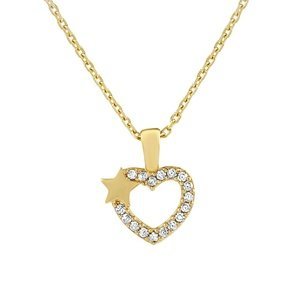 Zlatý náhrdelník s príveskom srdiečka s hviezdičkou a čírymi Brilliance Zirconia