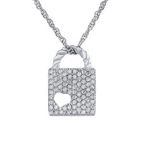 Strieborný náhrdelník s príveskom zámku lásky s Brilliance Zirconia - 42 + 5 cm
