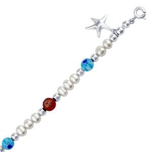 Strieborný náramok Triton s pravými perlami, hviezdou a farebnými korálkami