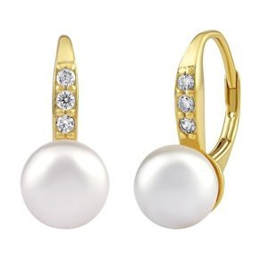 Strieborné/pozlátené náušnice CASSIDY s bielou perlou Swarovski® Crystals