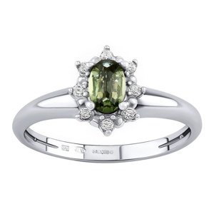 Strieborný prsteň Lina s pravým Vltavínom a Brilliance Zirconia veľkosť obvod 50 mm