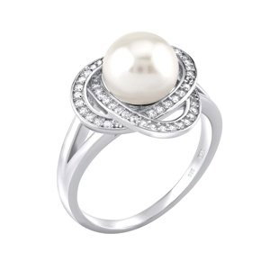 Strieborný prsteň LAGUNA s pravou prírodnou bielou perlou veľkosť obvod 62 mm