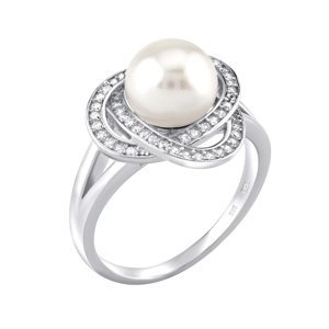 Strieborný prsteň LAGUNA s pravou prírodnou bielou perlou veľkosť obvod 52 mm