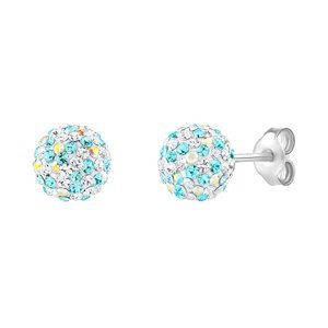 Strieborné náušnice kôstky Odette guličky 8 mm so Swarovski® Crystals tyrkysová dámske aj detské