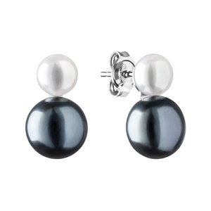 Strieborné náušnice Noelle s čiernou a bielou prírodnou perlou