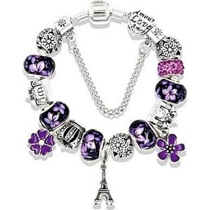 Silver Star Náramok – Eiffelova veža Purple Bead – 18 cm