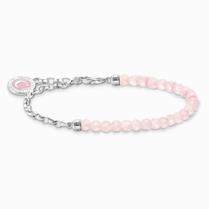 THOMAS SABO strieborný náramok na charm Rose quartz and chain link A2130-067-9