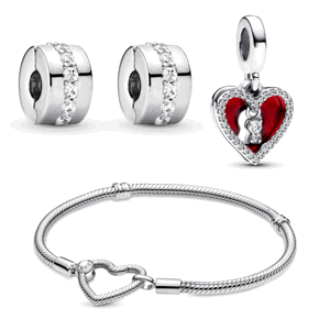 PANDORA set náramok s korálkami Heart 599539C00+2x791972CZ+793119C01