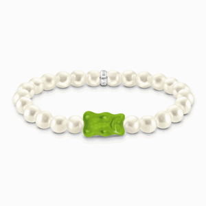 THOMAS SABO x HARIBO strieborný náramok Green goldbear & pearls A2154-017-6