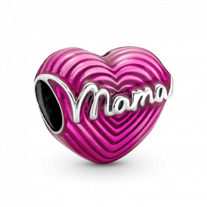 PANDORA korálka ružové srdce s textom Mama 791505C01