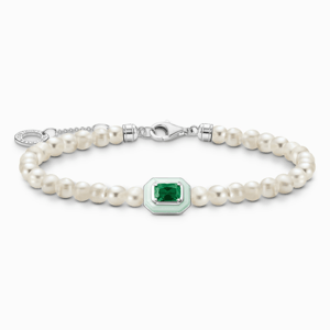 THOMAS SABO strieborný náramok Pearls and green stone silver A2096-082-6