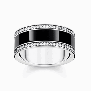 THOMAS SABO prsteň Band ring with black enamel and zirconia TR2446-691-11