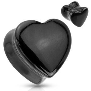 Kamenný plug čierny Onyx v tvare srdca Veľkosť: 10 mm