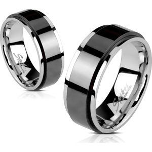 Oceľový otočný prsteň spinner s čiernym stredom Šíře: 6 mm, Veľkosť prstenu: 52