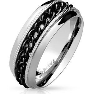 Oceľový prsteň s čiernym retiazkou Veľkosť prstenu: 54