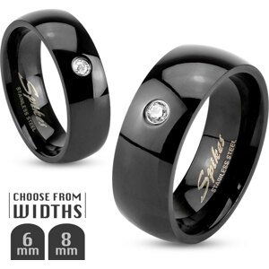 Čierny oceľový prsteň so zirkónom Šíře: 6 mm, Veľkosť prstenu: 49