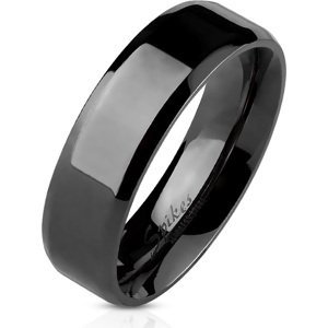 Čierny oceľový prsteň so skosenými okrajmi Šíře: 6 mm, Veľkosť prstenu: 52
