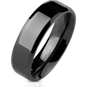 Čierny oceľový prsteň so skosenými okrajmi Šíře: 8 mm, Veľkosť prstenu: 67