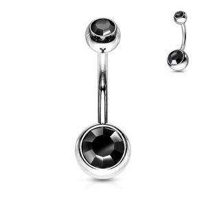 Titánový piercing do pupku s farebnými zirkónmi Merey Délka / Průměr: 8 mm, Farba: čierna, Velikost koncovky: 5 & 8 mm